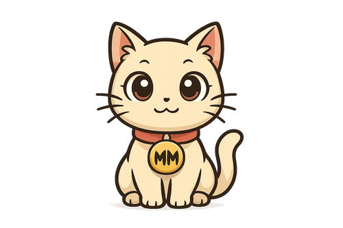 cat logo anime with colar saying MM on it